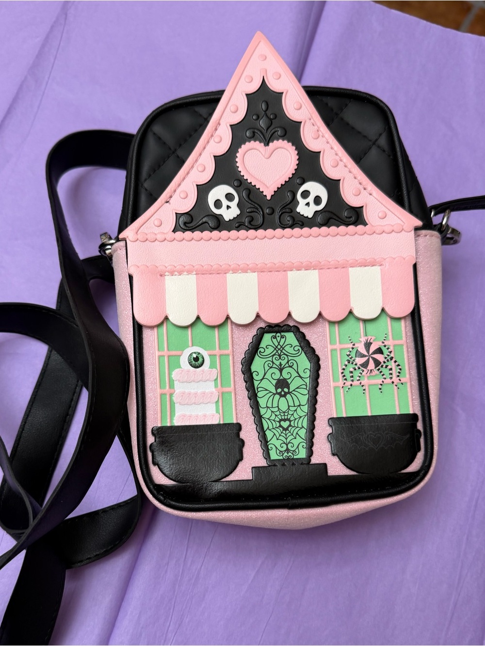 Bath and Bodyworks Pink & Black Gothic Sweet Shop Crossbody Bag